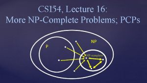 CS 154 Lecture 16 More NPComplete Problems PCPs