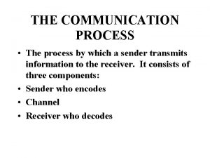 THE COMMUNICATION PROCESS The process by which a