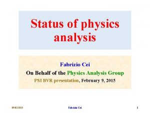 Status of physics analysis Fabrizio Cei On Behalf