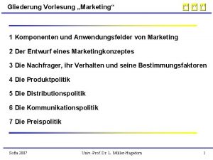 Gliederung Vorlesung Marketing 1 Komponenten und Anwendungsfelder von