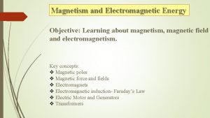 Magnetism and Electromagnetic Energy Objective Learning about magnetism