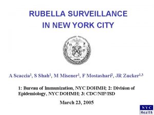 RUBELLA SURVEILLANCE IN NEW YORK CITY A Scaccia