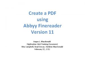 Create a PDF using Abbyy Finereader Version 11