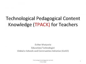 Technological Pedagogical Content Knowledge TPACK for Teachers Esther