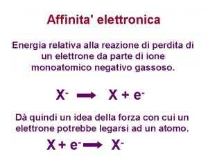 Affinita elettronica Energia relativa alla reazione di perdita