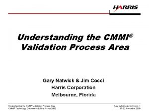 Understanding the CMMI Validation Process Area Gary Natwick