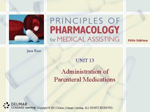 UNIT 13 Administration of Parenteral Medications Copyright 2011