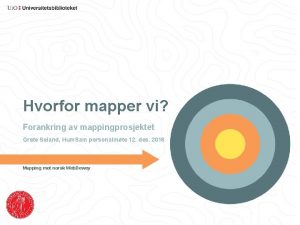 Hvorfor mapper vi Forankring av mappingprosjektet Grete Seland