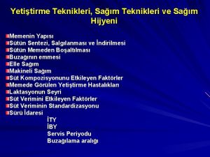 Yetitirme Teknikleri Sam Teknikleri ve Sam Hijyeni Memenin