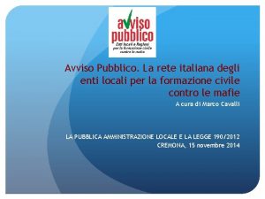 Avviso Pubblico La rete italiana degli enti locali