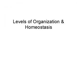 Levels of Organization Homeostasis Multicelled Organisms Organisms like