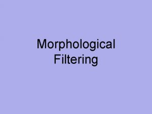 Morphological Filtering Spatial Filtering Morphological Filtering Morphological operators