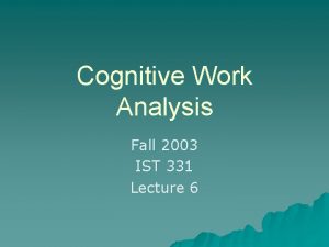 Cognitive Work Analysis Fall 2003 IST 331 Lecture