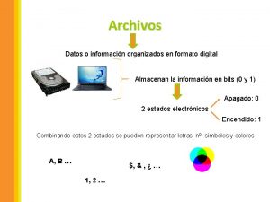 Archivos Datos o informacin organizados en formato digital