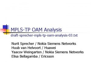 MPLSTP OAM Analysis draftsprechermplstpoamanalysis03 txt Nurit Sprecher Nokia