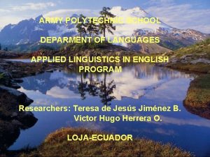 ARMY POLYTECHNIC SCHOOL DEPARMENT OF LANGUAGES APPLIED LINGUISTICS