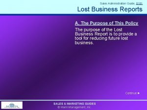 Sales Administration Guide 8181 Lost Business Reports A