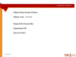 Subject Name System Software Subject Code 10 SCS