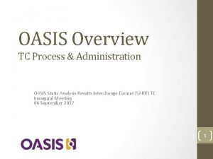OASIS Overview TC Process Administration OASIS Static Analysis