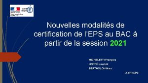 Nouvelles modalits de certification de lEPS au BAC