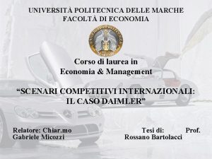 UNIVERSIT POLITECNICA DELLE MARCHE FACOLT DI ECONOMIA Corso