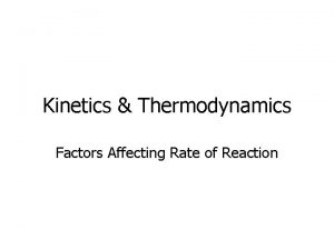 Kinetics Thermodynamics Factors Affecting Rate of Reaction Video