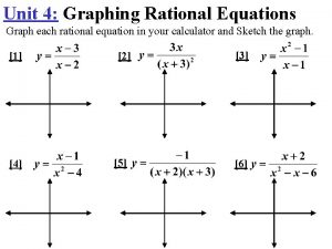 Unit 4 Graphing Rational Equations Graph each rational