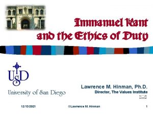 Immanuel Kant and the Ethics of Duty University