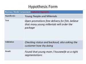 Hypothesis Form Business Model Component Customer Segments Hypothesis
