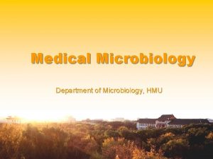 Medical Microbiology Department of Microbiology HMU n n