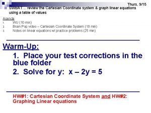 Thurs 915 SWBAT review the Cartesian Coordinate system