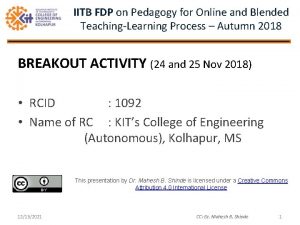 IITB FDP on Pedagogy for Online and Blended