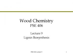 Wood Chemistry PSE 406 Lecture 9 Lignin Biosynthesis