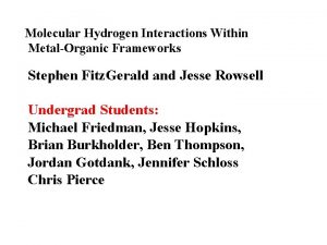 Molecular Hydrogen Interactions Within MetalOrganic Frameworks Stephen Fitz