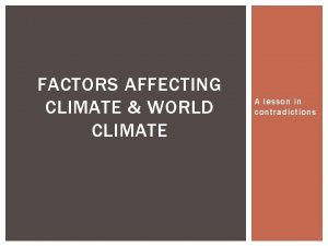 FACTORS AFFECTING CLIMATE WORLD CLIMATE A lesson in