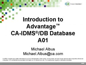 Introduction to Advantage CAIDMS DB Database A 01