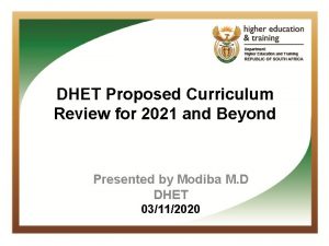 DHET Proposed Curriculum Review for 2021 and Beyond