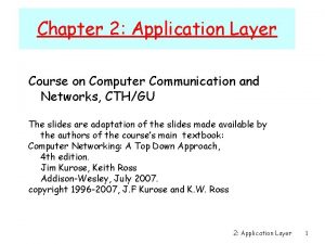 Chapter 2 Application Layer Course on Computer Communication