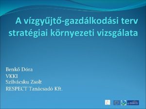 A vzgyjtgazdlkodsi terv stratgiai krnyezeti vizsglata Benk Dra