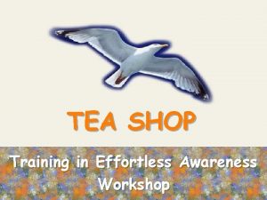 TEA SHOP Training in Effortless Awareness Workshop Why