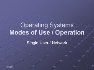 Operating Systems Modes of Use Operation Single User