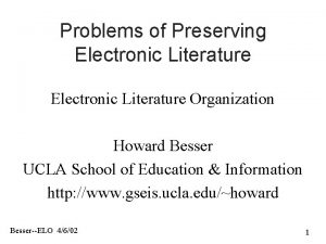 Problems of Preserving Electronic Literature Organization Howard Besser