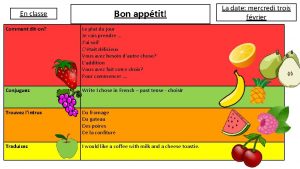 En classe Bon apptit Comment diton Le plat