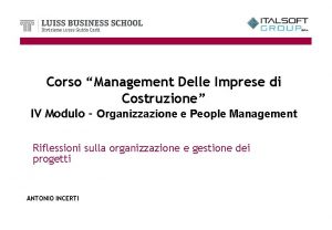 Corso Management Delle Imprese di Costruzione IV Modulo