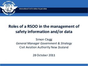 International Civil Aviation Organization Roles of a RSOO