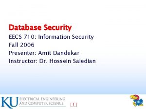 Database Security EECS 710 Information Security Fall 2006