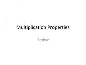 Multiplication Properties Review Why Should you Learn about