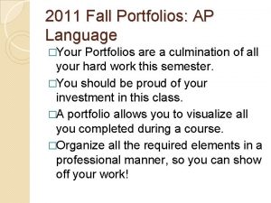 2011 Fall Portfolios AP Language Your Portfolios are