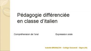 Pdagogie diffrencie en classe ditalien Comprhension de loral