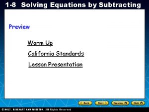 1 8 Solving Equations by Subtracting Preview Warm